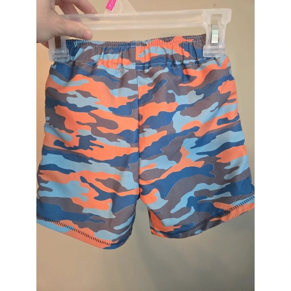 Mud Pie Little Boys Camo Swim Trunks 2T-3T Toddler Orange Blue Pockets